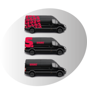 photos d'une camionette noire, vu de profil droit, floquée Sprint Communication en rouge