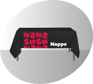photo d'une nappe noire, floquée Sprint Communication en rouge