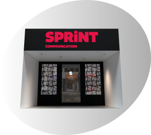 photo d'une vitrine à l'effigie de Sprint Communication