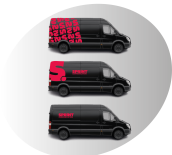 photos d'une camionette noire, vu de profil droit, floquée Sprint Communication en rouge