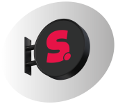 photo d'une enseigne noire avec un logo Sprint Communication rouge