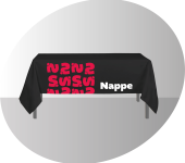 photo d'une nappe noire, floquée Sprint Communication en rouge