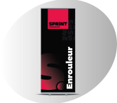 photo d'un PLV (publicité sur lieu de vente), noir floqué Sprint Communication rouge